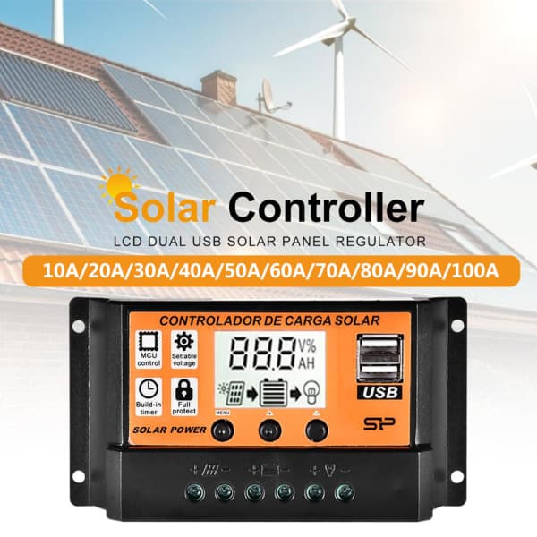 2V/24V Auto Parameter Justerbar Dobbel USB-Port Solcellepanel Batterilading 40A