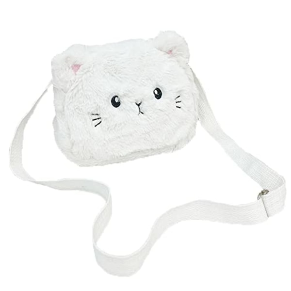 Tyttöjen olkalaukku, prinsessalaukku, pieni pehmolelu, crossbody-laukku tytöille, kissanmuotoinen crossbody-laukku white