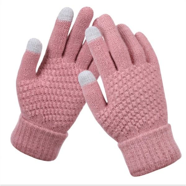 Kvinner Vinter Touch Hansker Varm Stretch Strikk Votter Full Fin Rosa one size Pink one size
