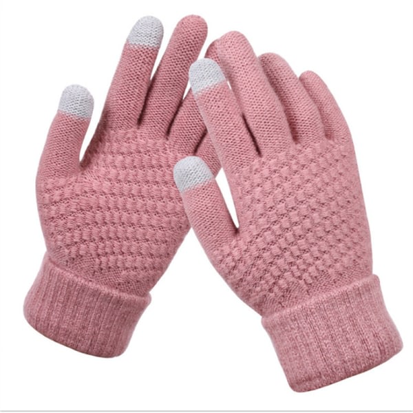 Kvinnor Vinter Touch Handskar Varm Stretch Knit Vantar Full Fin Rosa one size Pink one size