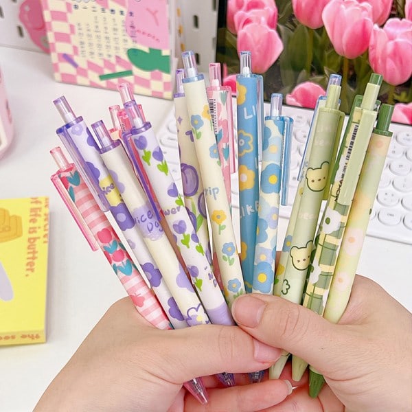 4 stk. Gel Pen Enkel Candy Farve Indtrækkelig 0,5 mm Sort Blæk Sig A1