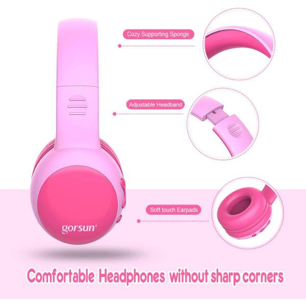 Bluetooth-hörlurar för barn med 85 dB begränsad volym, trådlösa Bluetooth-hörlurar för barn - Rosa szq