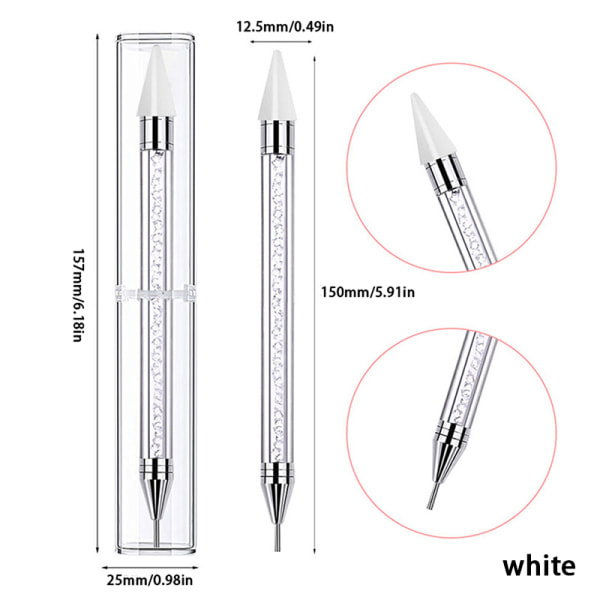 1:a dubbelsidig prickpenna för strass, vaxpenna för naglar, vit, en storlek White one size