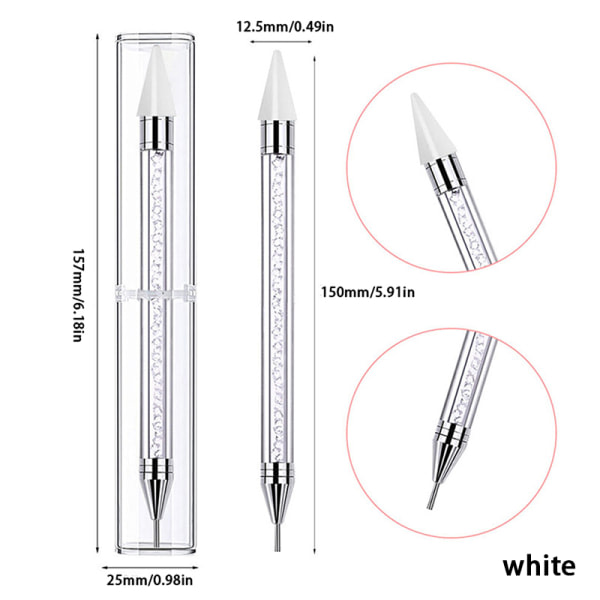 1. Dual Ended Dotting Pen Rhinestone Picker Wax Pencil Nail Ar White one size White one size