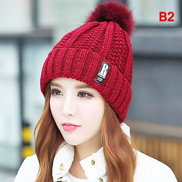 Vinterstickad halsduksmössa Set Tjock Varm Skullies Beanies Mössor F B2 one size B2 one size