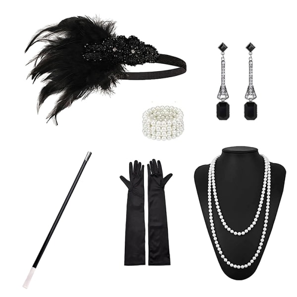 1920'ernes Flapper Kostume Pandebånd Halskæde Handske Armbånd Gatsby M B Onesize B Onesize