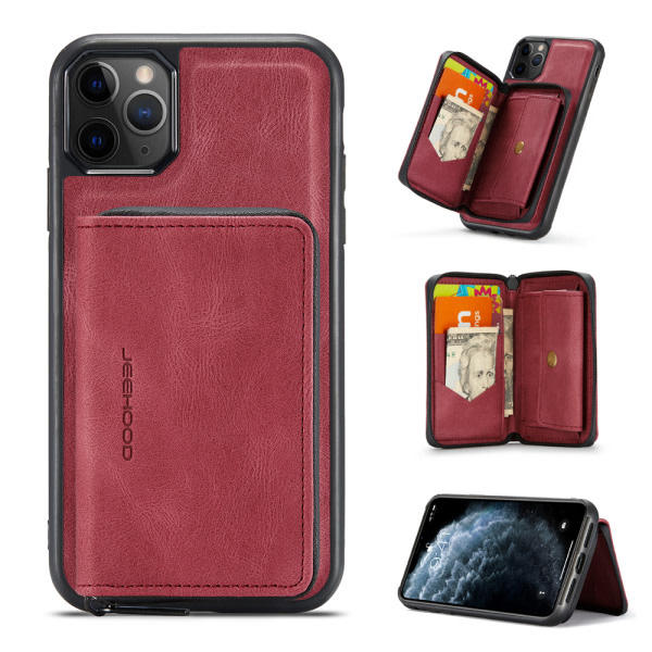 Aftageligt Kickstand Wallet Case Cover til iPhone 11 Pro Rød