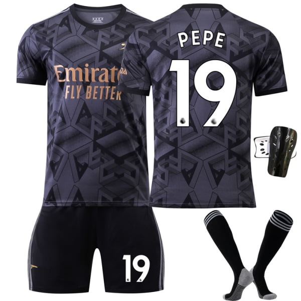 Arsenal Away Black Shirt Set nr 19 med strumpor+skyddsutrustning, barnstorlek 22