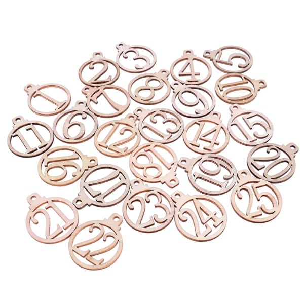 25 stk. 1-25 Antal Træ Julekalender Tags Gaveæske Wrappi Træfarve 25stk Wood color 25pcs