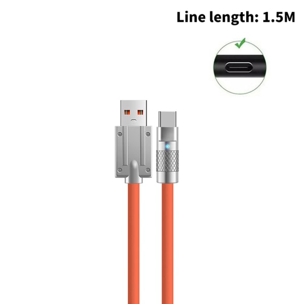 USB C Auto Kabel 120W Typ C Laddare USB Laddningskabel Snabb Ch Orange 1,5m-USB-Typ-C
