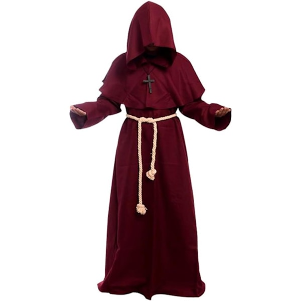 Klostermunk middelaldermunk med hette renessanseprest rockkostyme cosplay Burgundy L