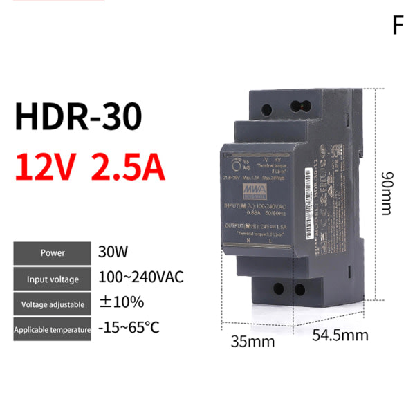 Rail Switching Power Supplies DC HDR-15W/30W-5V/12V/15V/24V Hal sort HDR-30-12V/2,5A black HDR-30-12V/2.5A