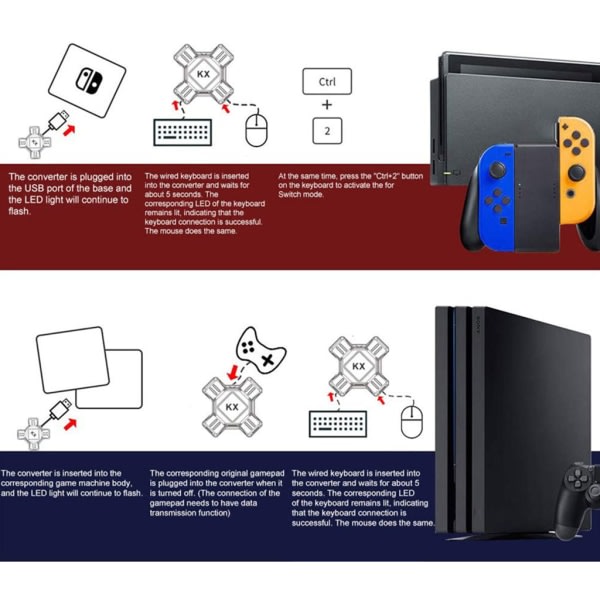 Controller Adapter, USB Game Controller Converter Tangentbord Mus Adapter Stöder NS/ / / til PS3 / X-serien