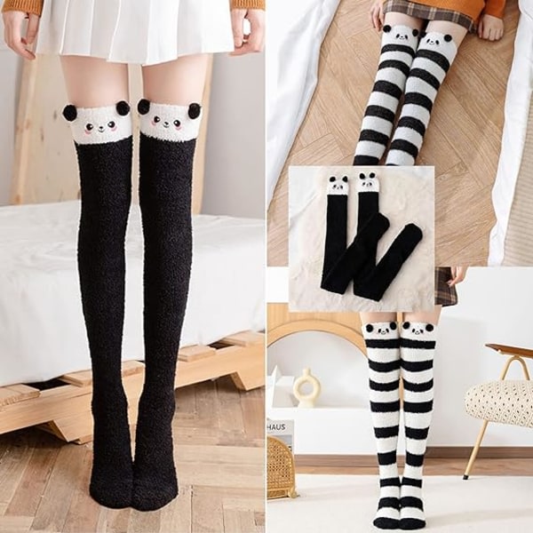 1 par knähöga strumpor för kvinnor (svarta), knähöga strumpor, Panda Soc