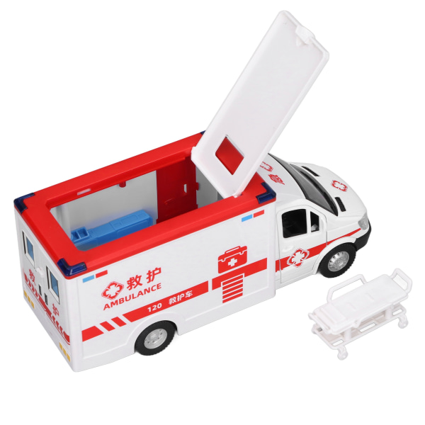 Ambulansleksaksbil i legering med hög simulering, friktionsdrivna hjul, räddningsfordon leksak med ljus och ljud för barn