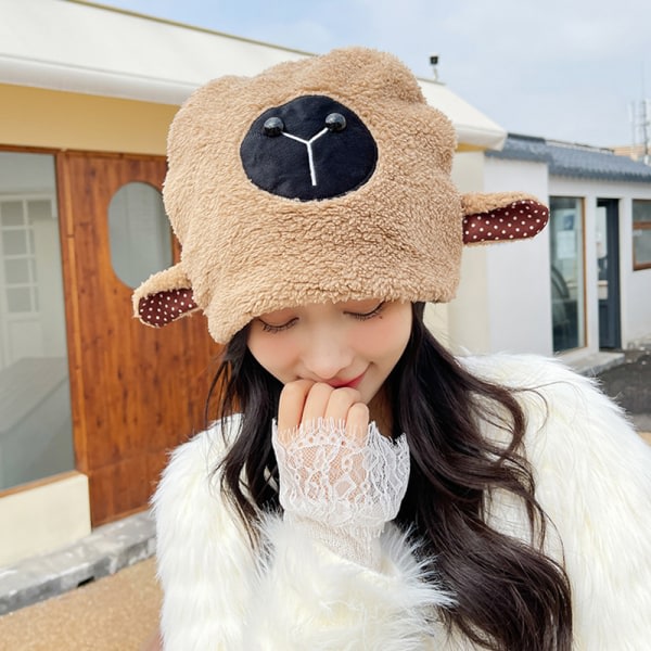 Höst Vinter Mode Kawaii Warm Lamm Wool Beanie Caps Sweet e Black