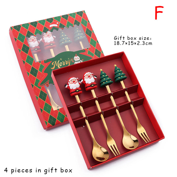 6/4/2ST Julklapp Glod Sked Gaffel Set Älg Kaffesked le F OneSize F OneSize