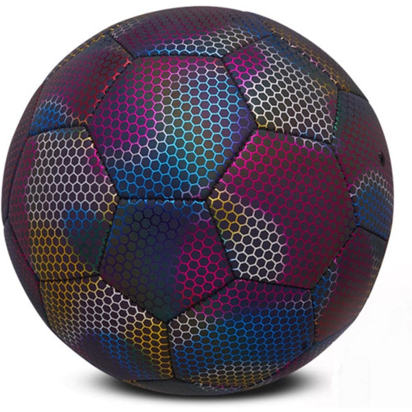 Fotboll Glow in the Dark, holografisk lysande fodbold for nattspel og træning, Reflekterende fotbollsbågepresenter Roman