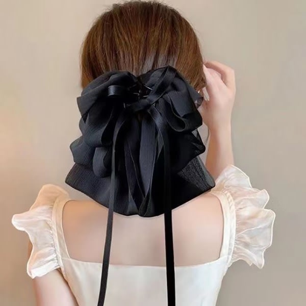 Mode Bowknot Ribbon Hårklyper Hestehale Grip Clip Temperament Svart onesize Black onesize