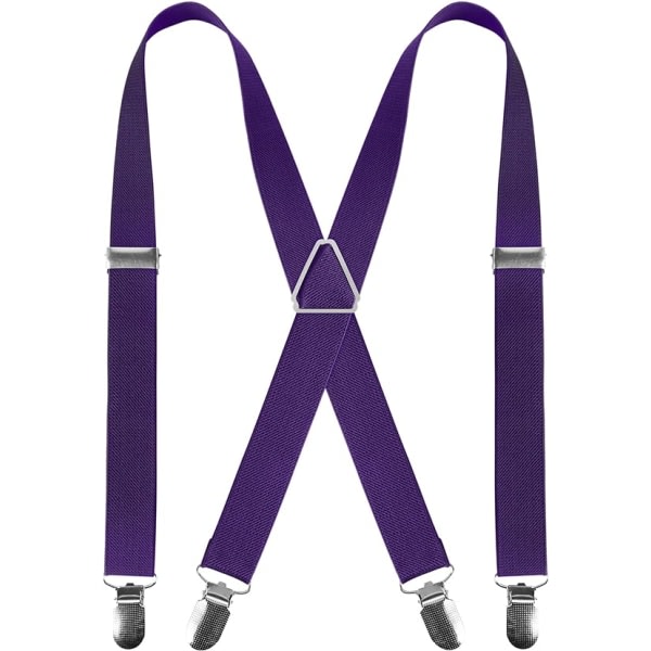 Herrhängslen med 4 klipp X-form, justerbara elastisk hängslen for herrbyxor, hängslen for män for bröllop Business Casual hängslen (lila)