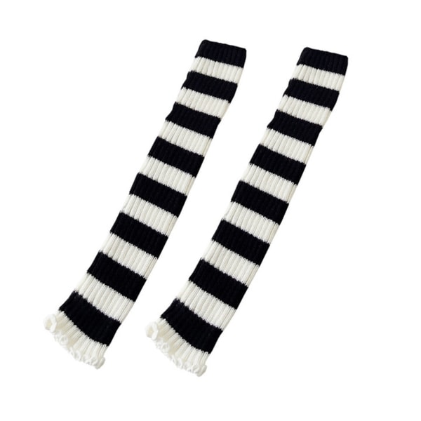 Dam Legwarmers Lolita Punk Svart Vit Randig Ribbad Knähög Strumpor