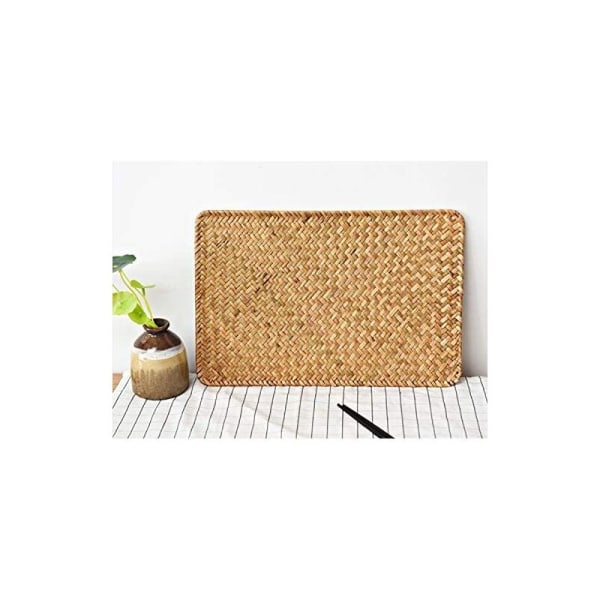 Set med 4 Wicker bordstabletter, 43 x 30 cm, rektangulära bordstabletter i rotting, bordstabletter av naturligt sjögräs för middag/soffbord