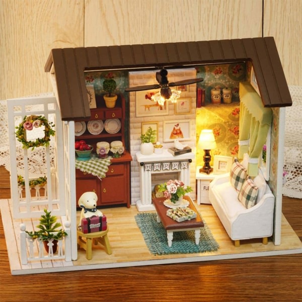 DIY Dockhusset - Dockhuspyssel Leksak med Möbler Miniatyr Trähus Miniatyr Rum Pyssel Leksak för Barn Vuxna null - A