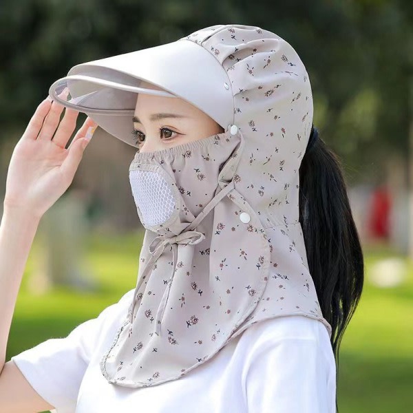 Sommarsolhatt för kvinna UV-skydd Ansikte Mesh Halsflik Sjal H Grå