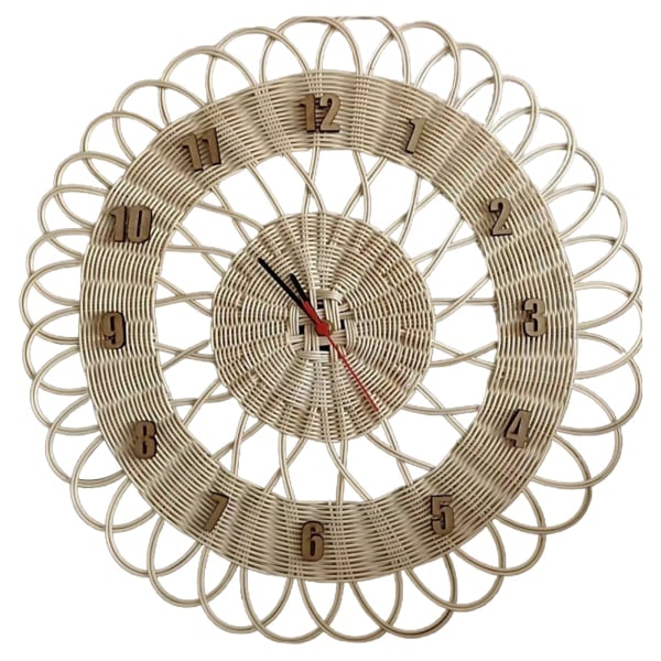 Rund Willow Rattan Väggklocka Hushåll Väggklocka Retro Väggklocka för Vägg null - A