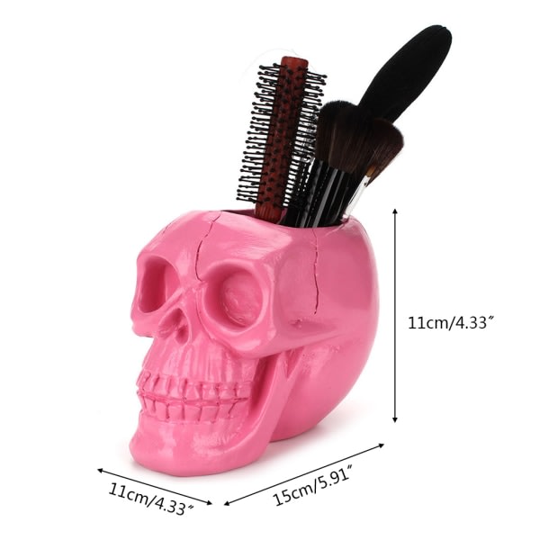 for Creative Pink Skull Ornament Skjelett Pen Holdare Desktop Pencil Organizer Makeup Borste Förvaring