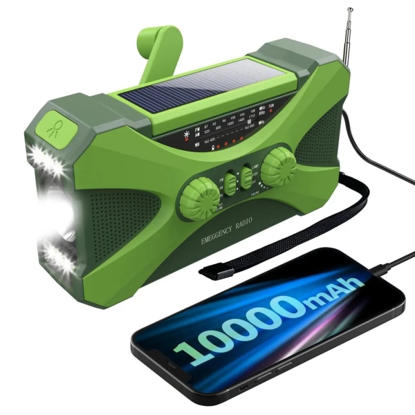 10000mAh Nødradio Bærbar Sol Håndsving Radio AM/FM LED Lommelygte SOS Alarm Powerbank Højttaler Vejrradio Hot Green 10000mAh