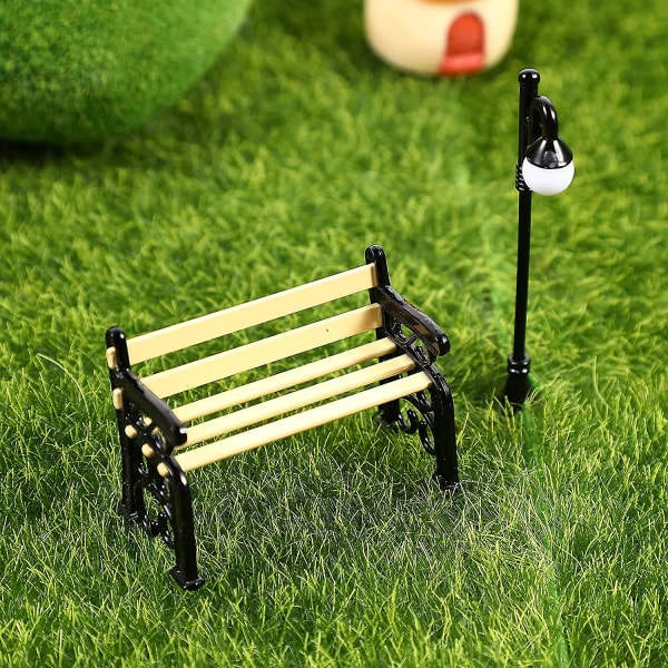 2-delt miniatyr gatelampe 1:12 benk mini lykt dukkehus gatelamper