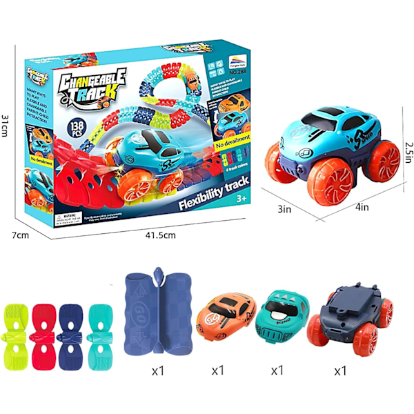 LED-autojunasetti - Joustava autorata lelu lapsille 3-8 vuotta