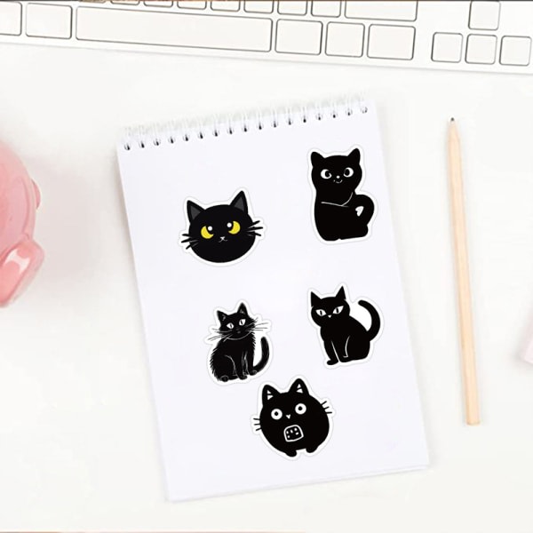 50 kpl Cartoon Black Cats Expression Stickers Laptop resväska Bi Black one size Black one size