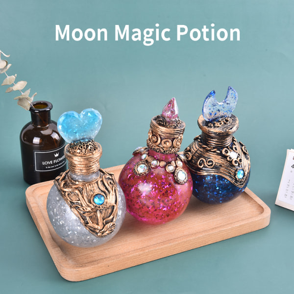 Moon Magic Potion Flaska Dekor Medeltida Alchemy Round Flask Des Blue