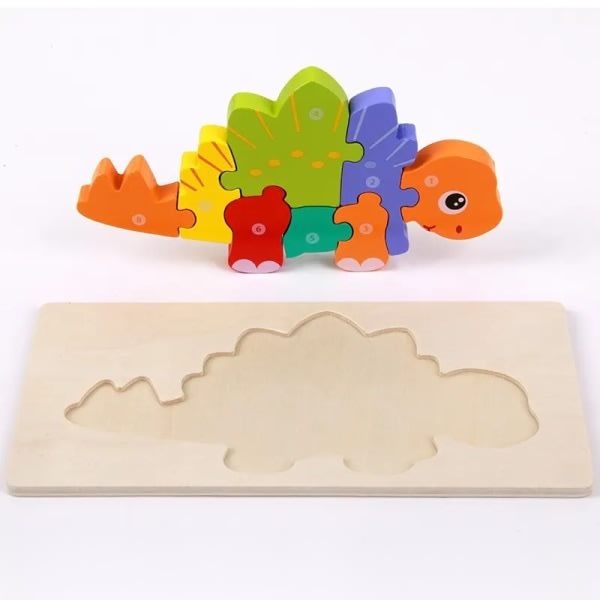 Toddler Trä Tidiga pedagogiska leksakspussel Spelleksaker Pussel-Stegosaurus