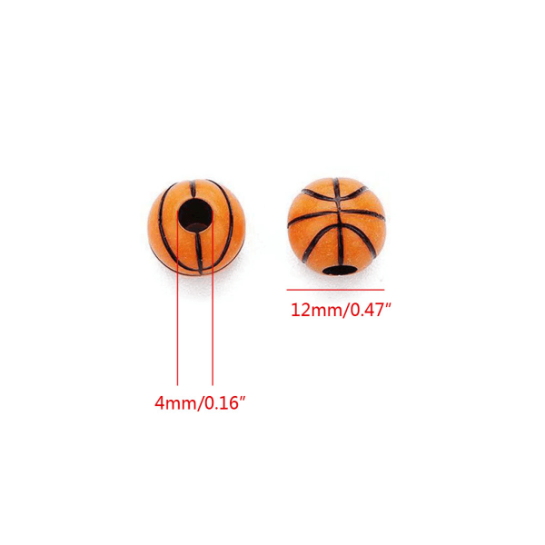 100 stk/sett 12mm Sports Løse Perler Runde Plast Morsomme Perler Basketball Mønster Morsomme perler for håndverk Halskjedefremstilling