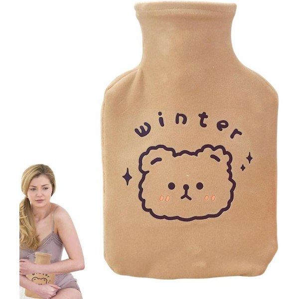 Varmvattenflaska for barn (gult björnhuvud) med et miniportabelt 350 ml cover