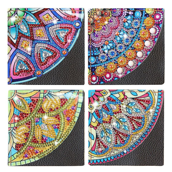 4 ST 5D DIY- diamantmålning Omslag Bokmärke Bokhörnskydd Mandala Blommor Diamantbroderi Bokmärke Konst Hantverk Kit 2