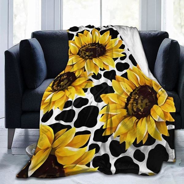 Solsikke Ko Mønster Filte, Hele Sæsonen Letvægt Blød Varm Mikro Fleece Tæppe Til Stue-o326 50x40in 125x100cm