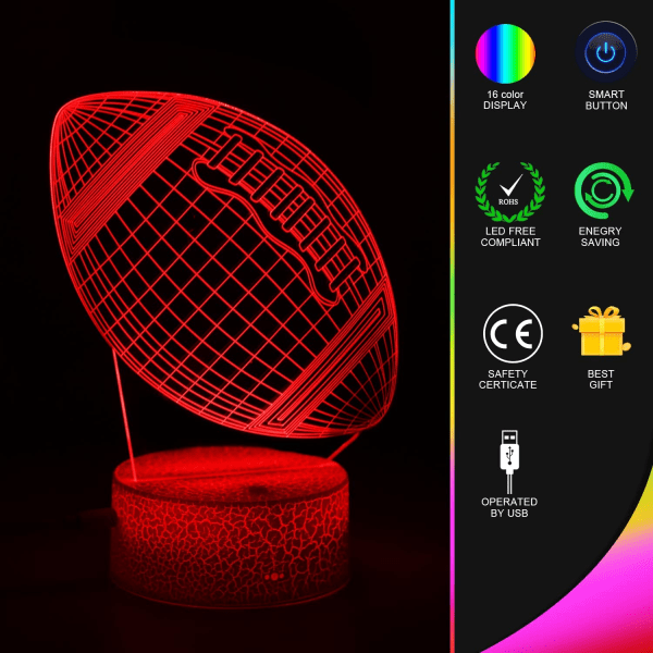 Fotball 3D nattlampe for barn, 3D Illusion bordbordslamper m