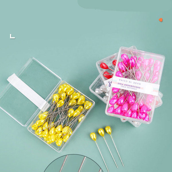 50 kpl ompeluneuloja läpinäkyvällä laatikolla 2 tuuman tikkausneulat värillinen timanttipää pitkä suora neula kangasompeluun DIY-askarteluun valkoinen