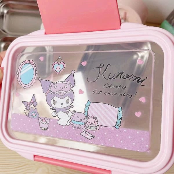 Sanrios Lunch Box Kitty Kuromi Melody Cinnamoroll Kawai Rostfritt stål Dubbellager Anti-skållning Portabel isolering Lunchbox kuromi-2