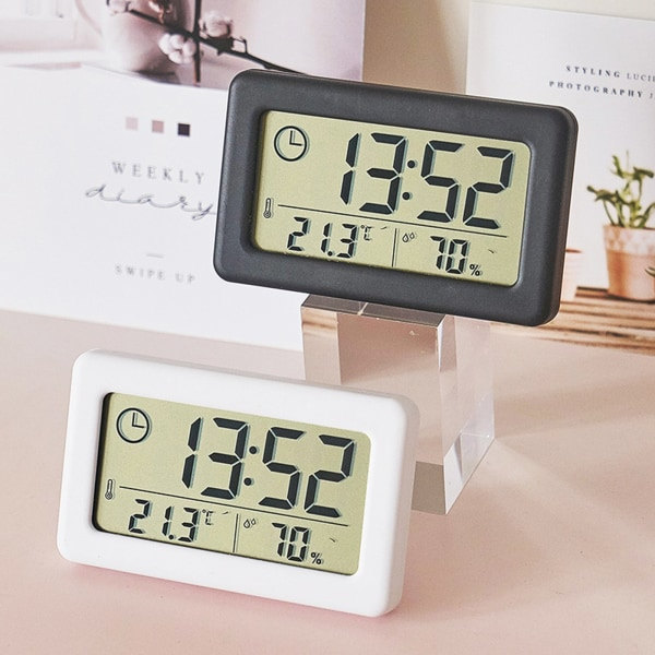 Digital väckarklocka Termometer Hygrometer Mätare Elektronisk fuktighetsmätare Svart