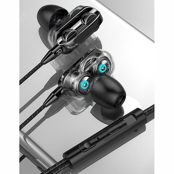 Bærbare kablede hodetelefoner med mikrofon - In-ear stereo sportshodetelefoner for løping og gåturer - Black A4 Dual Horn Black A4 Dual Horn