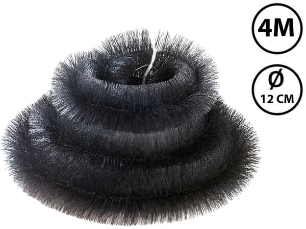 Tagrendebørste 4M 12cm Diameter, UV-resistent Løvfang til Tagrender, Værktøjsfri Installation, Fugleblokker til Solpaneler, Sort