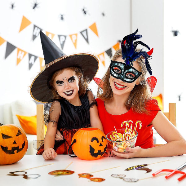 1 setti 2 kpl Halloween-juhladekoraatioita Luovat puolimaski-pitsimaskit