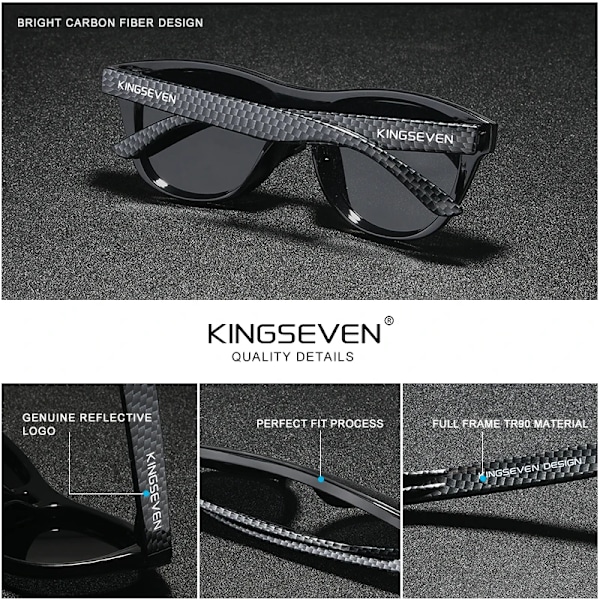 KINGSEVEN 2022 Uusi brändin muotoilu Naisten lasit TR90 Polaroid aurinkolasit Miehet Retro aurinkolasit Sonnenbrille Herren Black Black Orignal