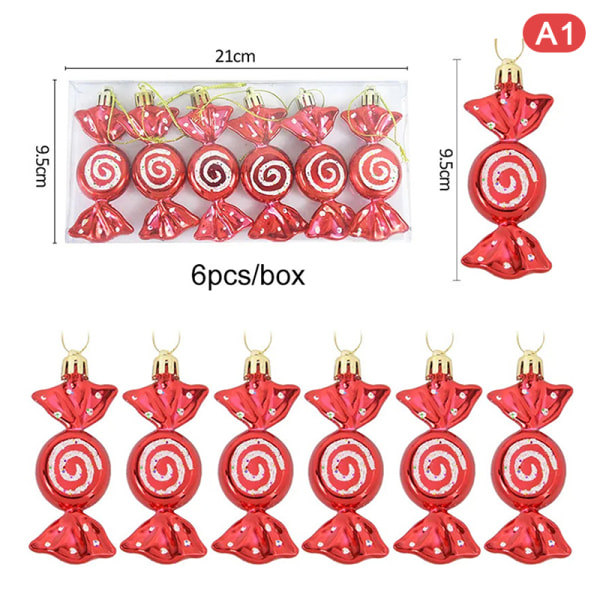 6 kpl Joulu Lollipop Candy Cane -riipus Joulukuusi Koriste tai A1 yksi koko A1 one size