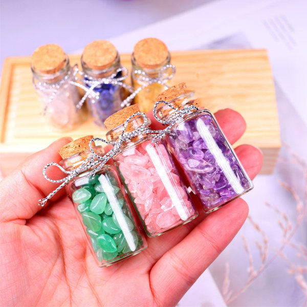 6 st Ädelstensflaskor Set Healing Crystals Stones Chip Tumbled Gem Reiki Wicca